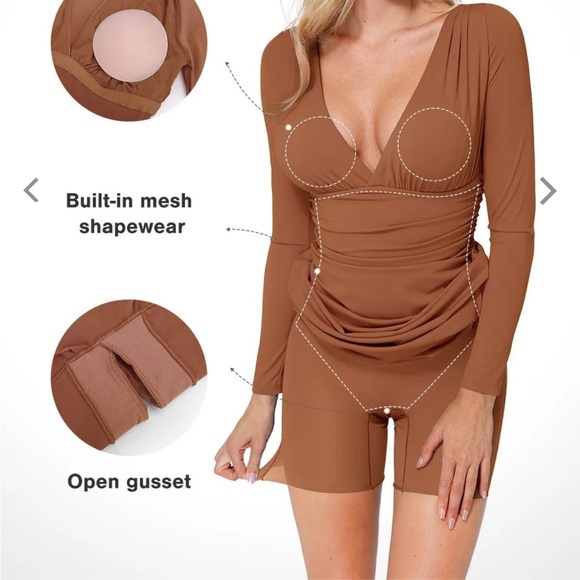 Popilush Shapewear Long Sleeve V-Neck Ruched Bodycon Midi Dress
Brown / XL - Picture 6 of 13